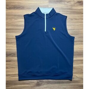 Peter Millar Galway Performance Vest West Virginia WVU Golf Navy 1/4 Zip Sz XL
